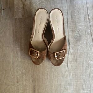 Veronica Beard Tan Suede Mules with Buckle